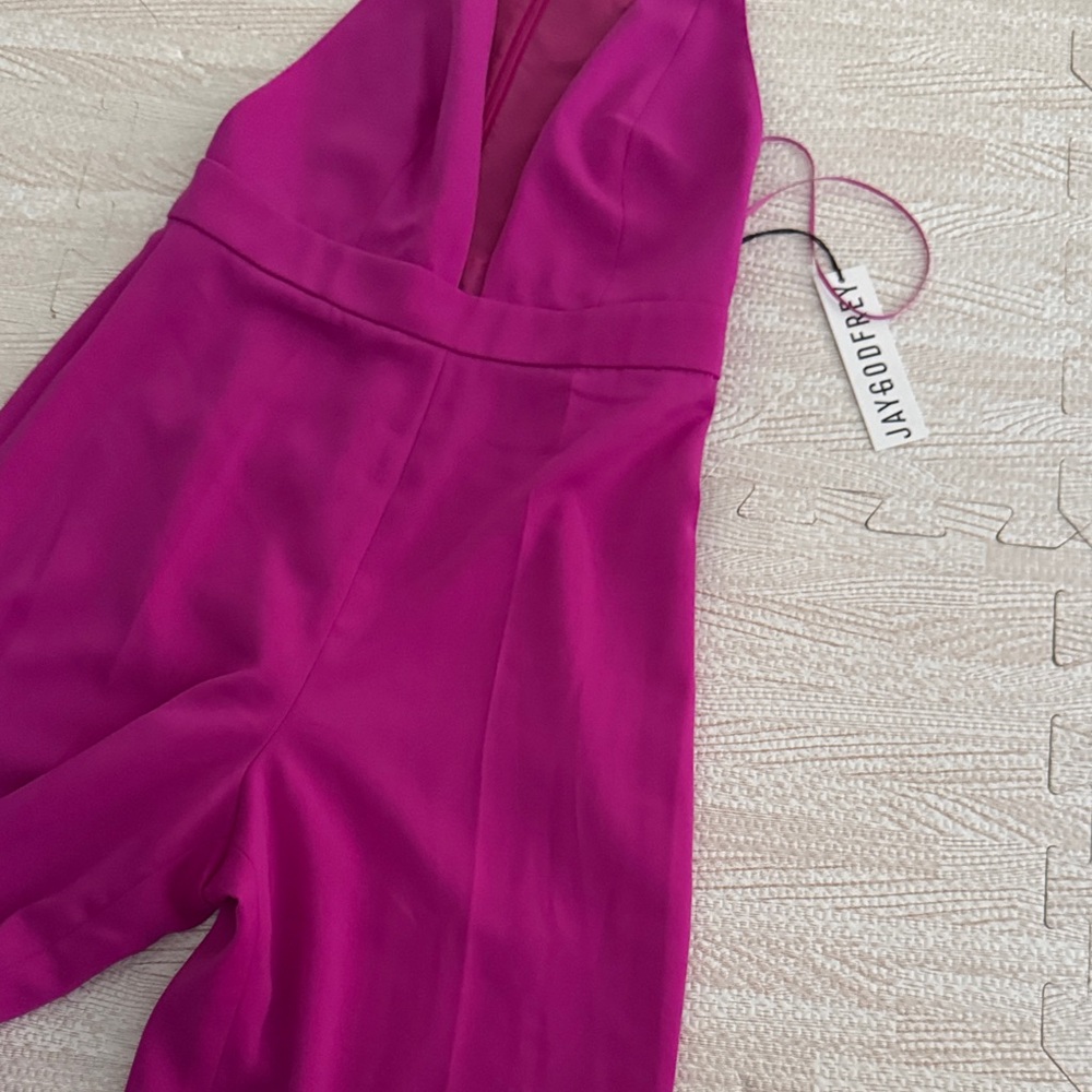 JAYGODFREY Fuchsia Plunge-Neck Jumpsuit - Picture 3 of 3
